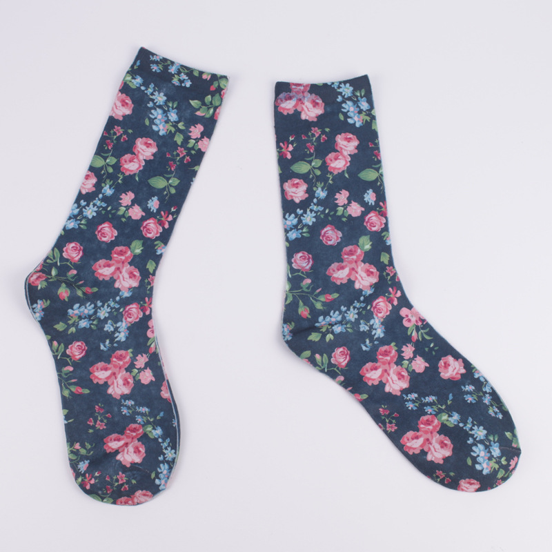 Spring And Summer All-sided Printing Cotton Socks Original Single Female Flowers In Tube Socks Wholesale